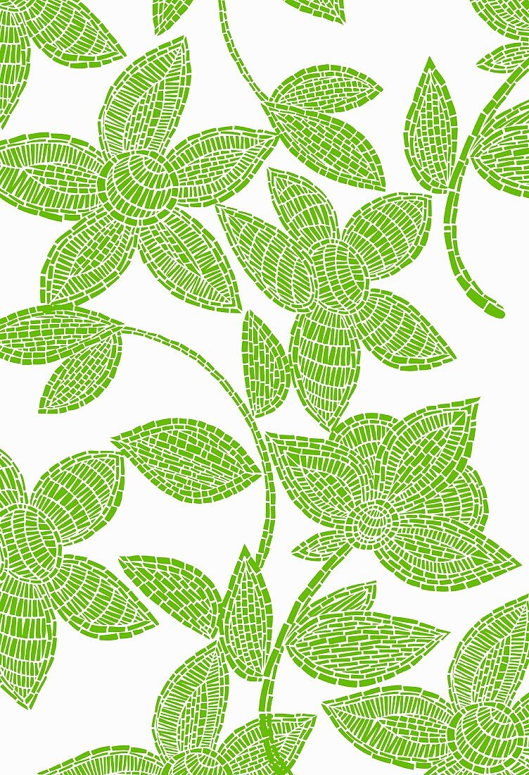 Grüne Mosaikblumen auf weißem Grund (Illustration)