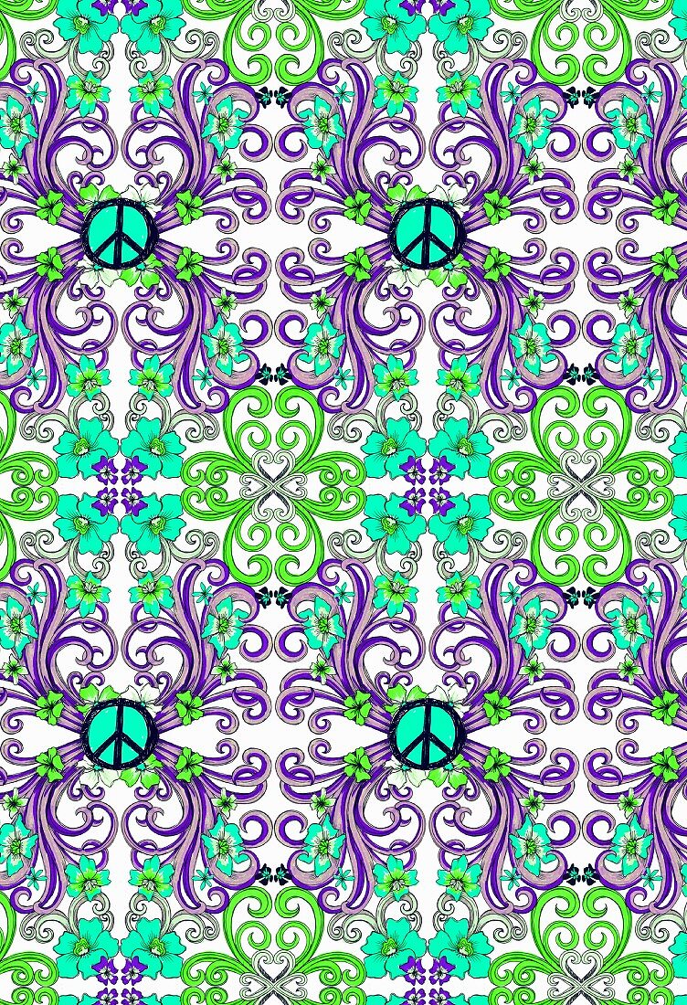 Intricate pattern with peace symbols (print)