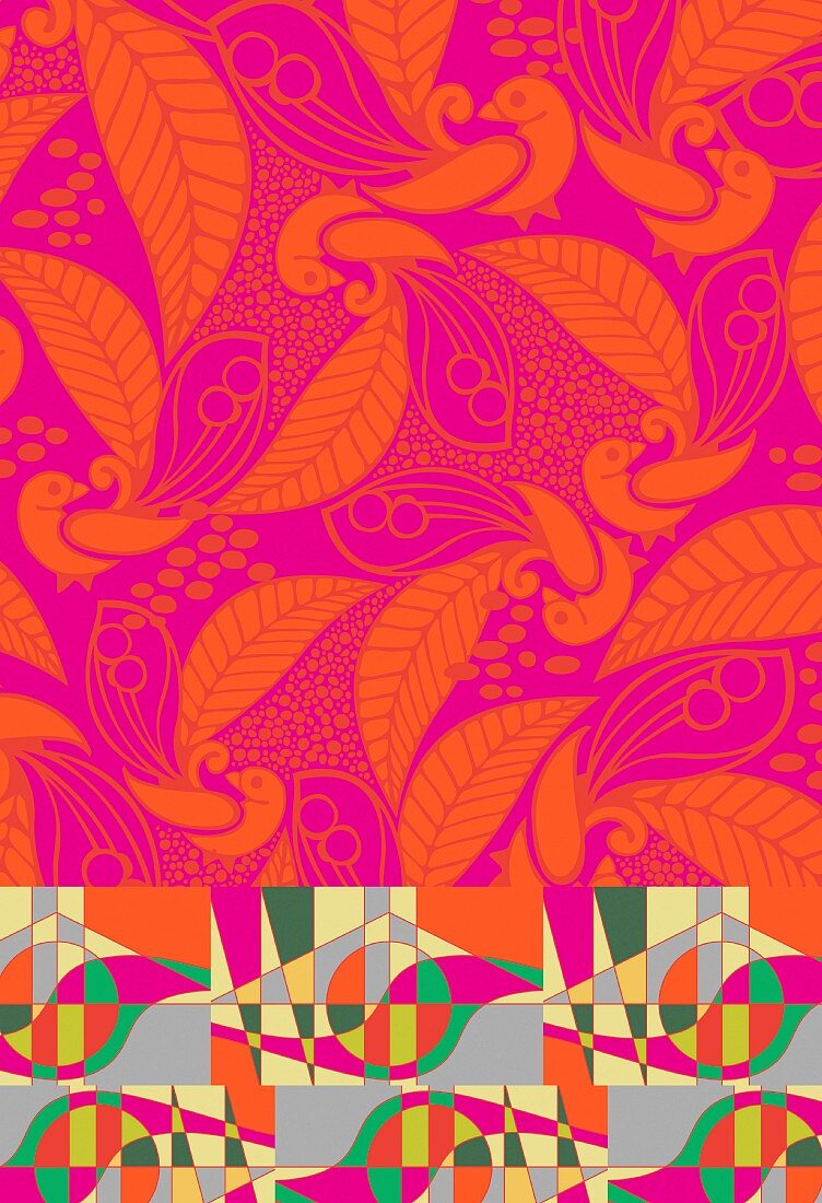 Abstract peacock pattern in bold colours (print)