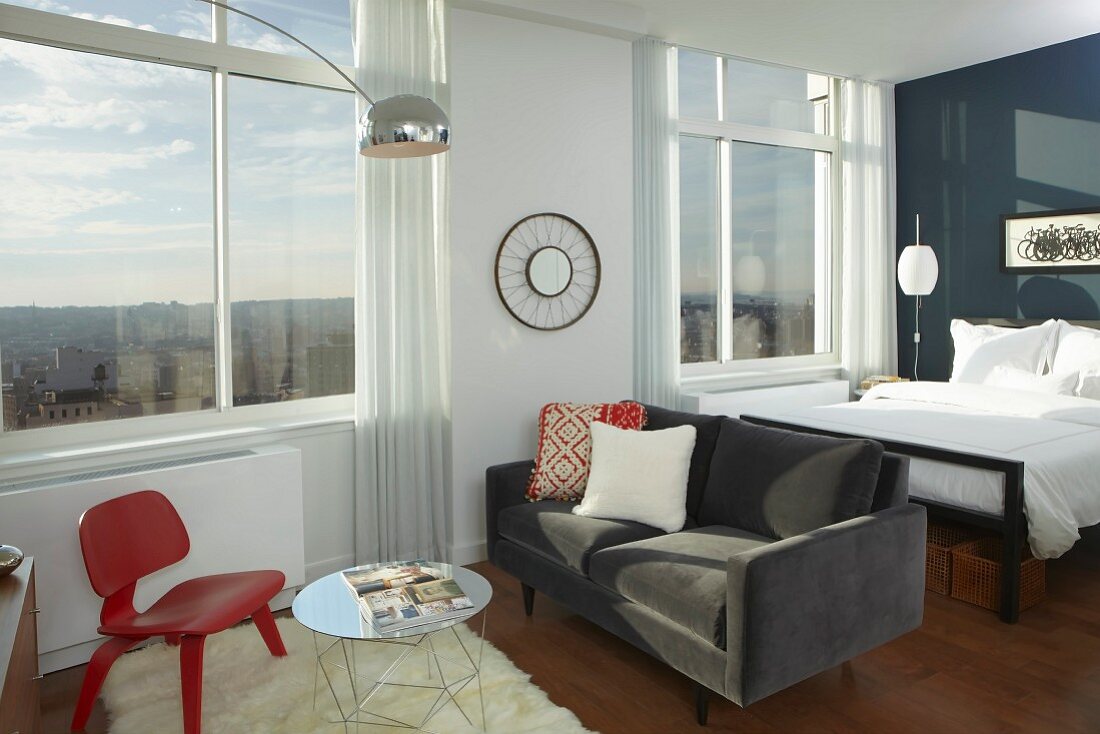 Bedroom in a Studio Apartment with City Views