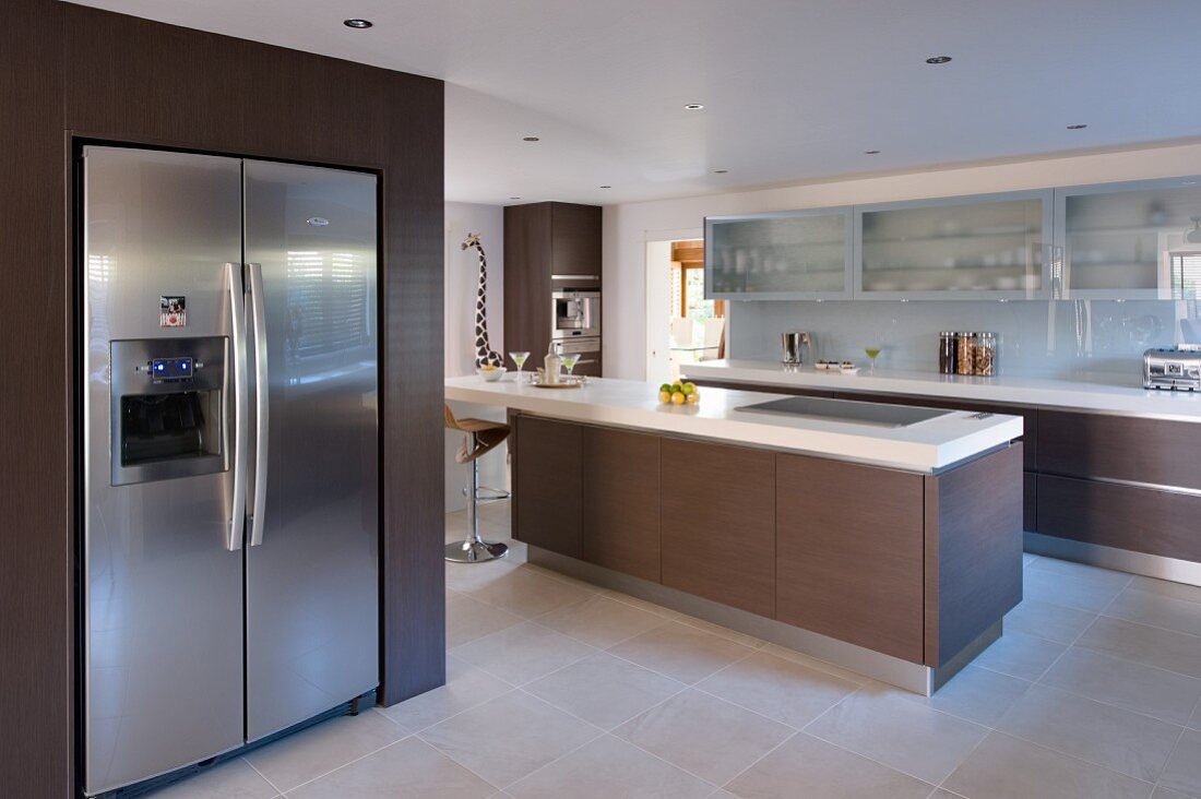 Built-in fridge and freezer with stainless steel doors