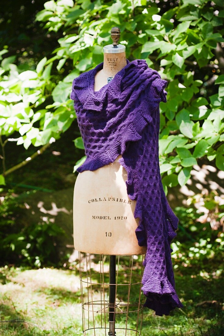 Purple Shawl made from Alpaca Wool; On Form