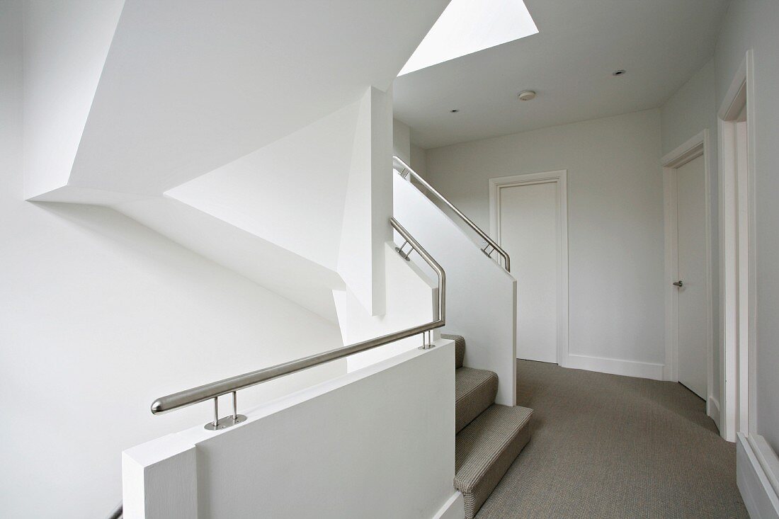 Modern architecture - white stair case and hallway