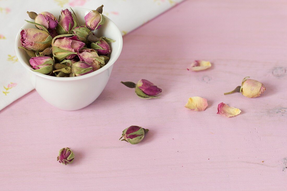 Bowl of dried rosebuds