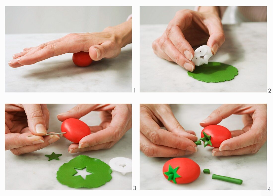 Tomatoes being made from modelling clay