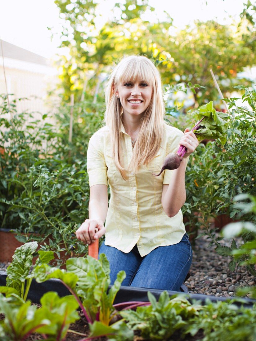 Woman outdoors gardening