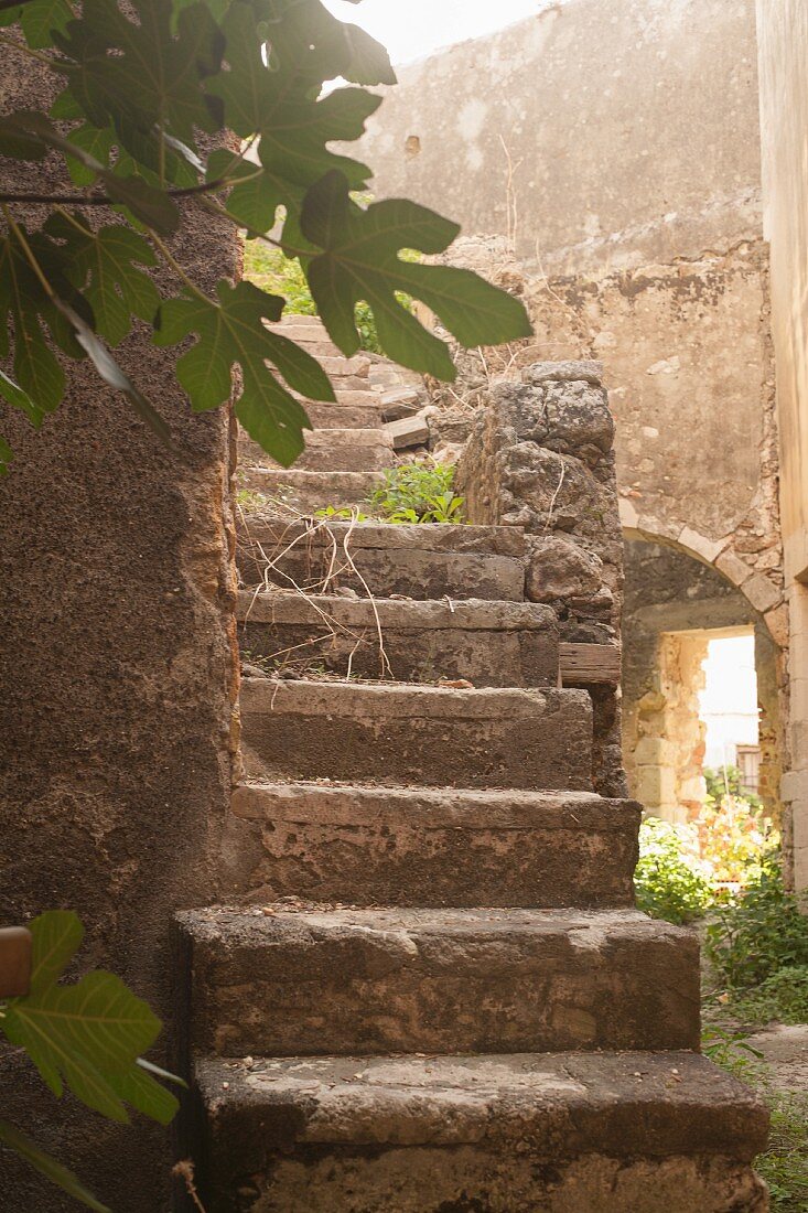 Street Scene with Steps on Ortigia Island in Siracusa, Sicily