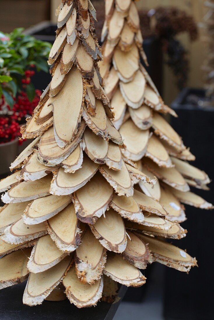 Christmas tree made from thin slices of log