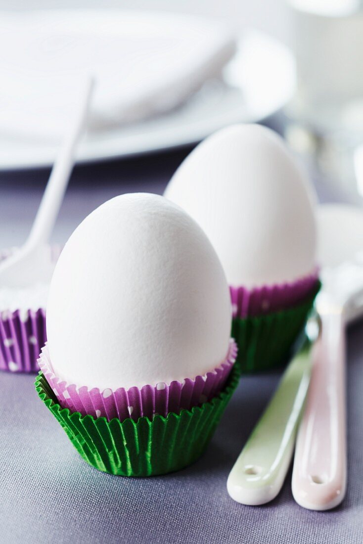 Paper truffle cases used as egg cups