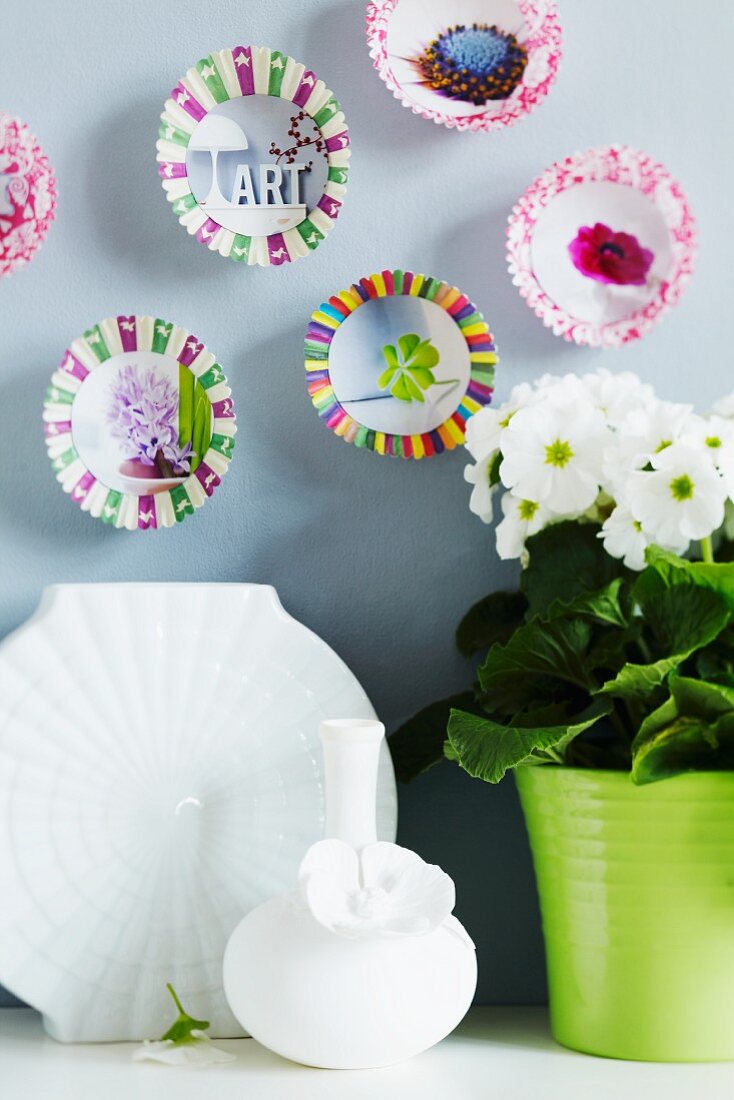 Wall decorations made from paper cake cases