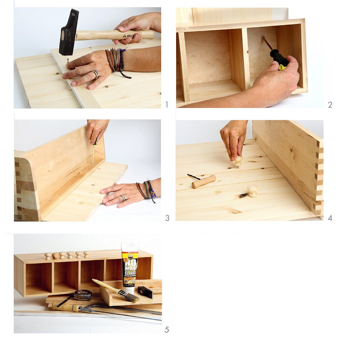 Building a wooden wall storage unit and back panel, spruce, the corners are joined together with screws
