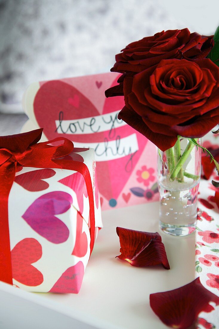 St. Valentine's Day arrangement with present