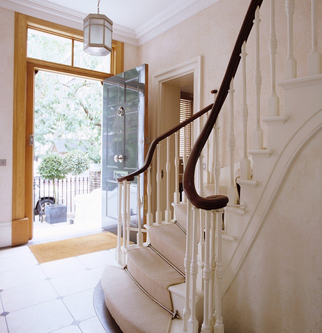 Staircase in hallway of English house