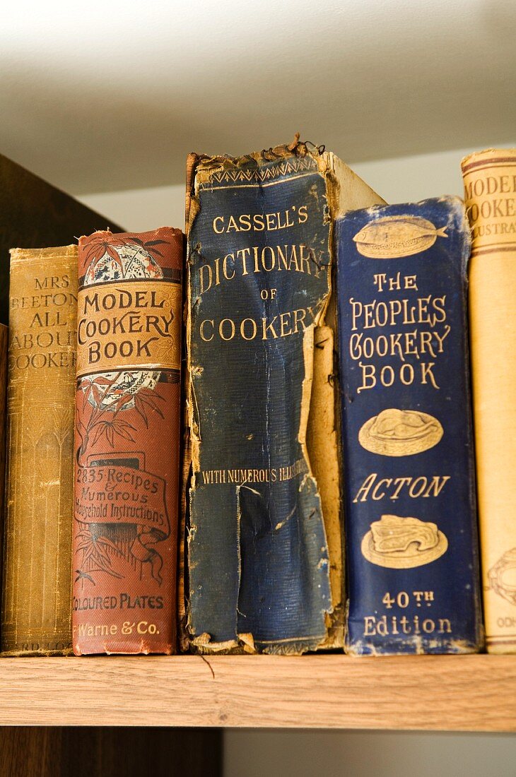 Antiquarian cookery books on shelf