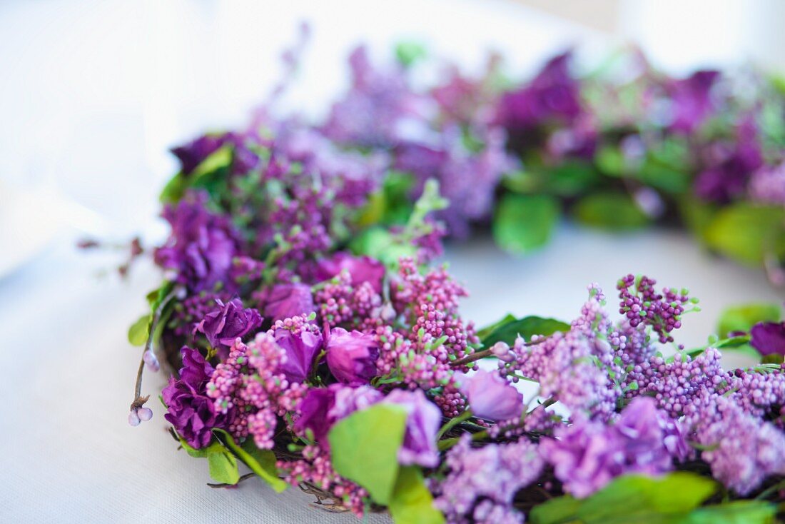 Wreath of purple flowers
