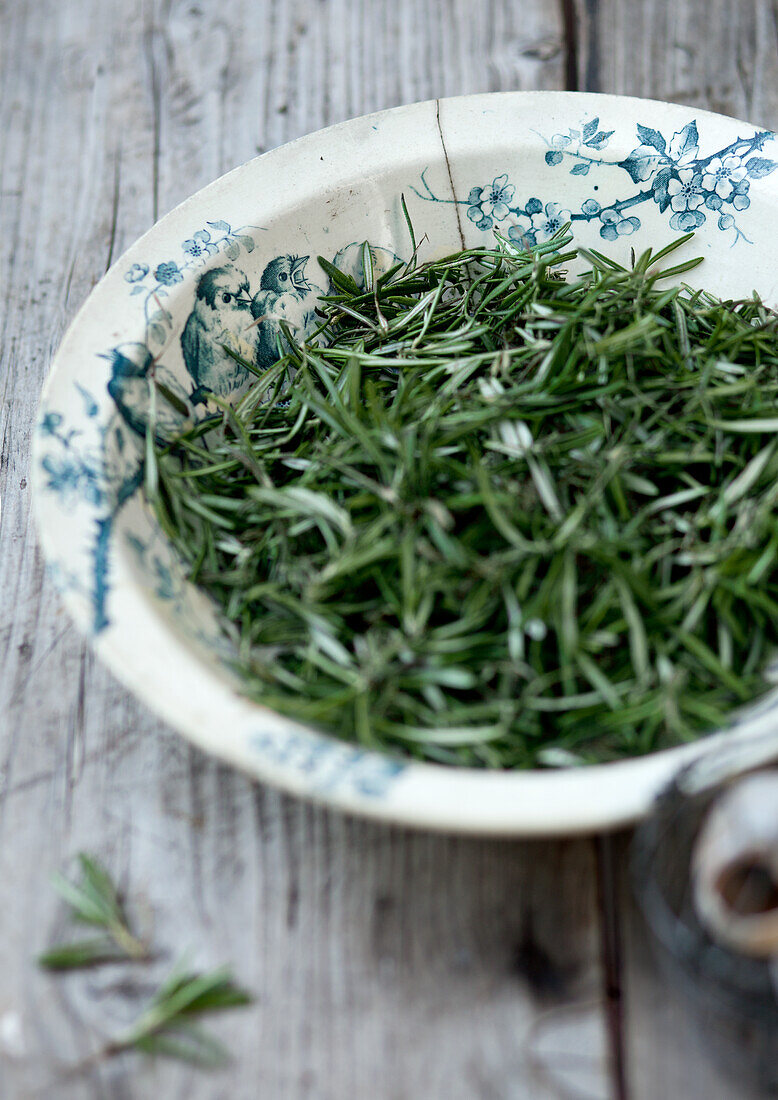 Fresh rosemary on a decorative plate