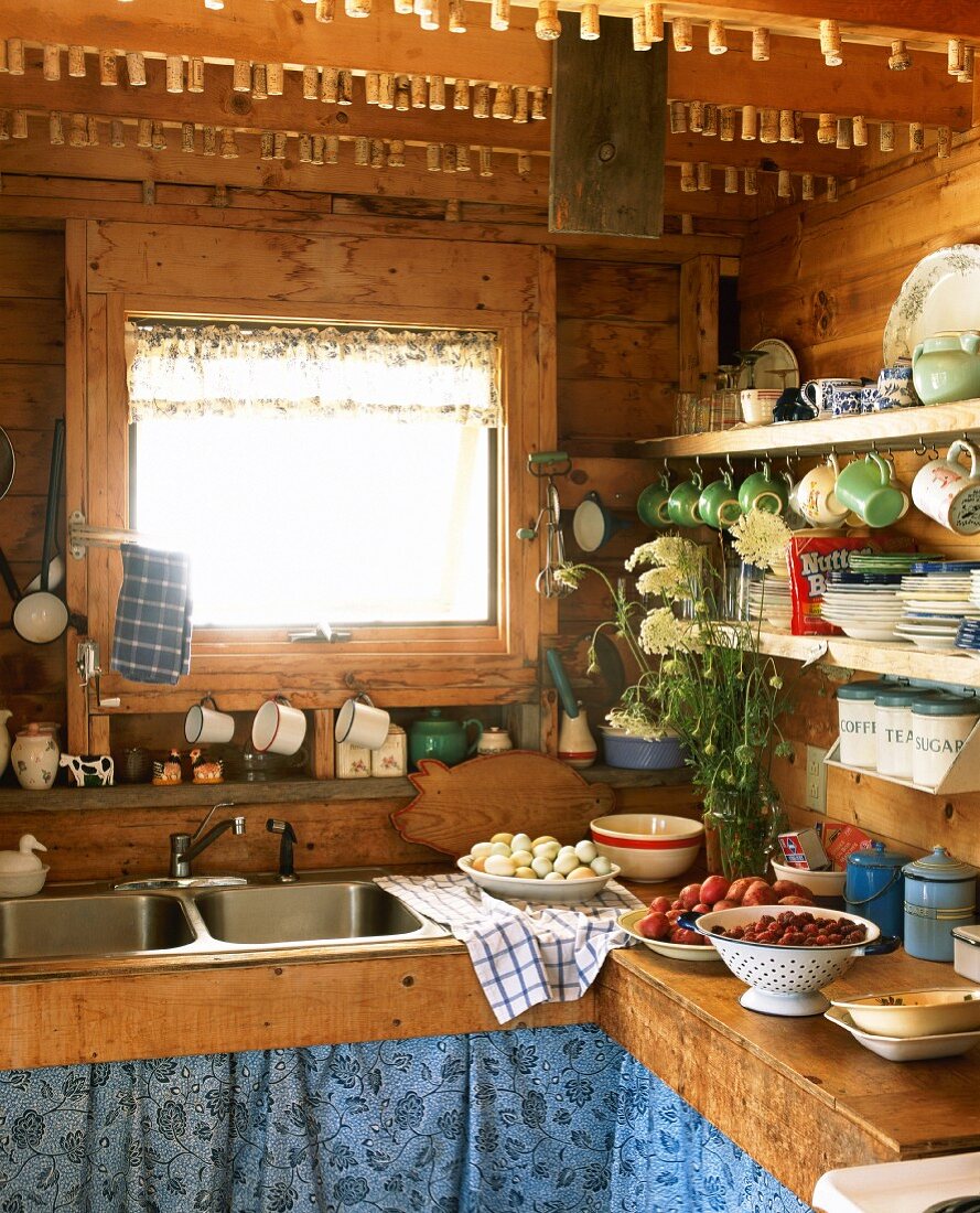 Wooden Country Kitchen with Eggs and Fruit