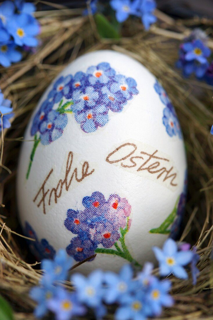 Easter egg decorated with forget-me-nots