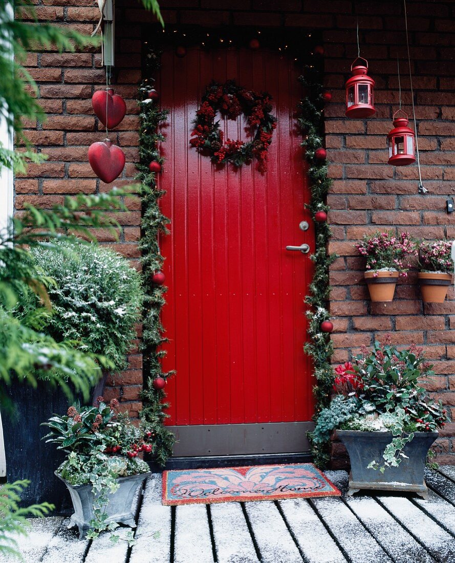 Festively decorated front door