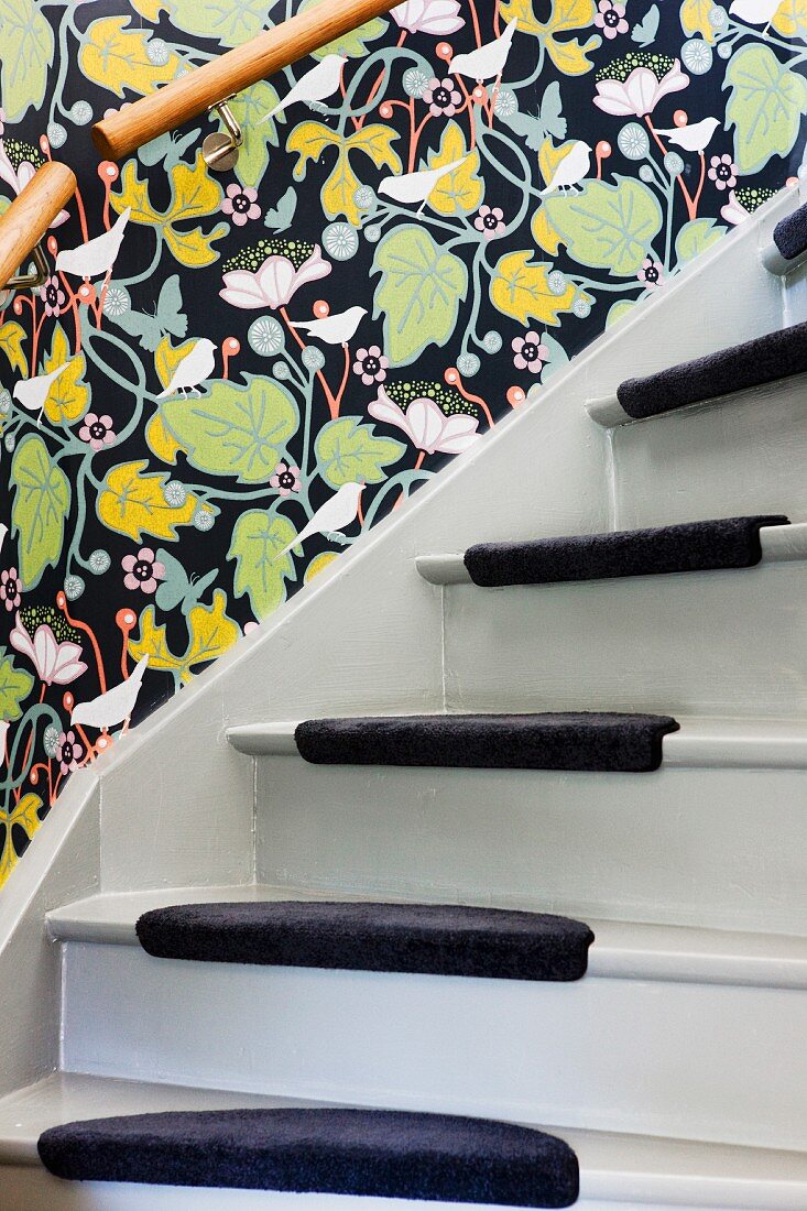 Staircase with wallpaper