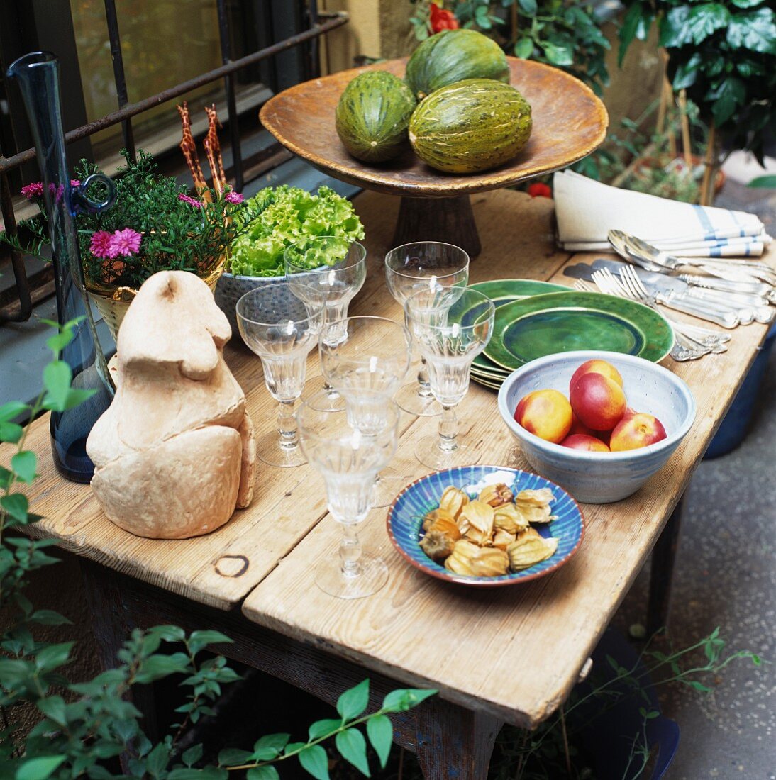 Set table in courtyard