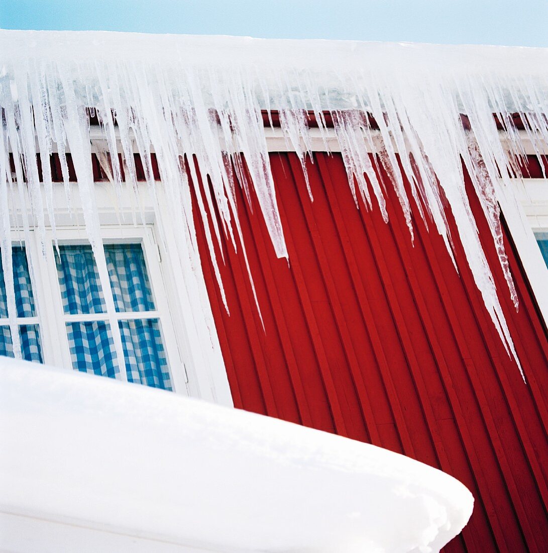 Icicles on a house, Sweden.