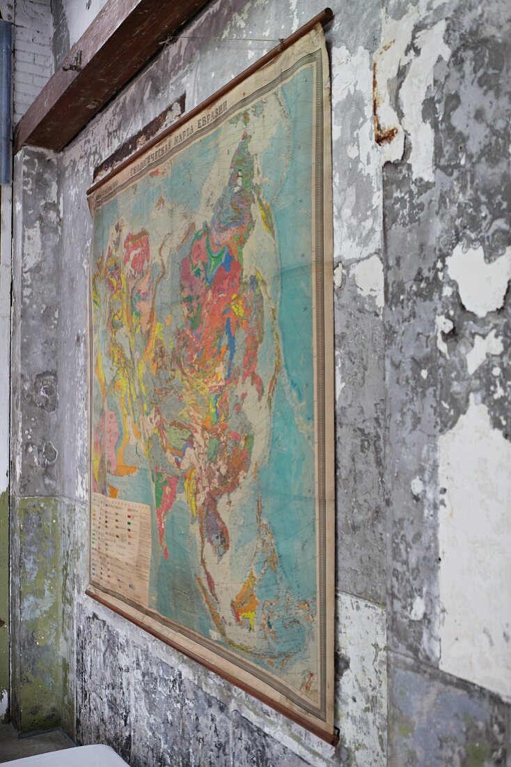 Antique map on peeling wall