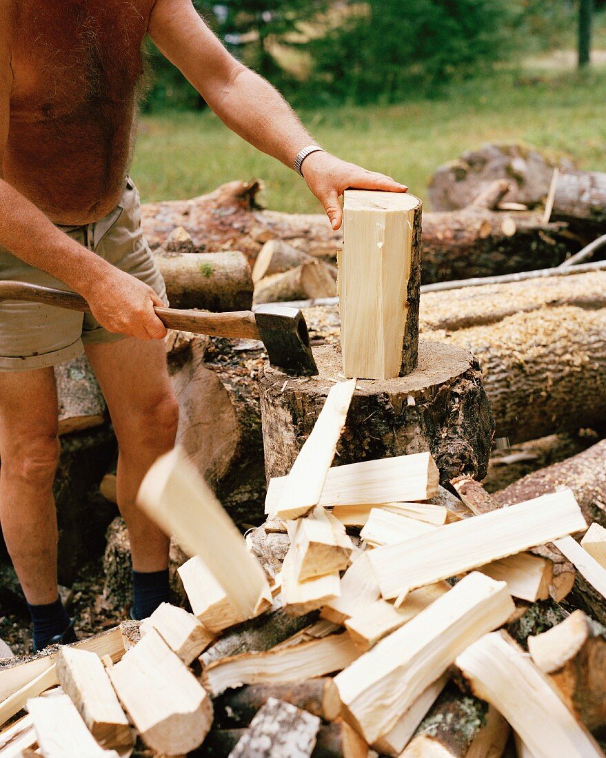 A man chopping wood.