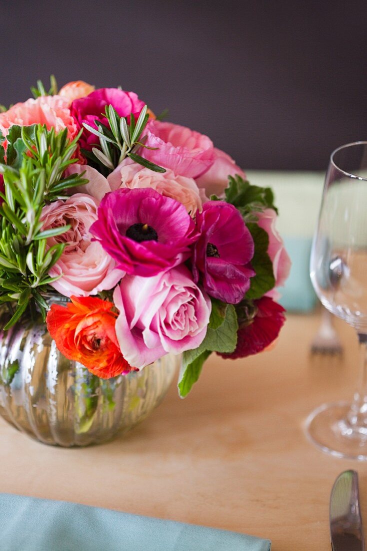 Pretty Flower Arrangement in a Silver Vase