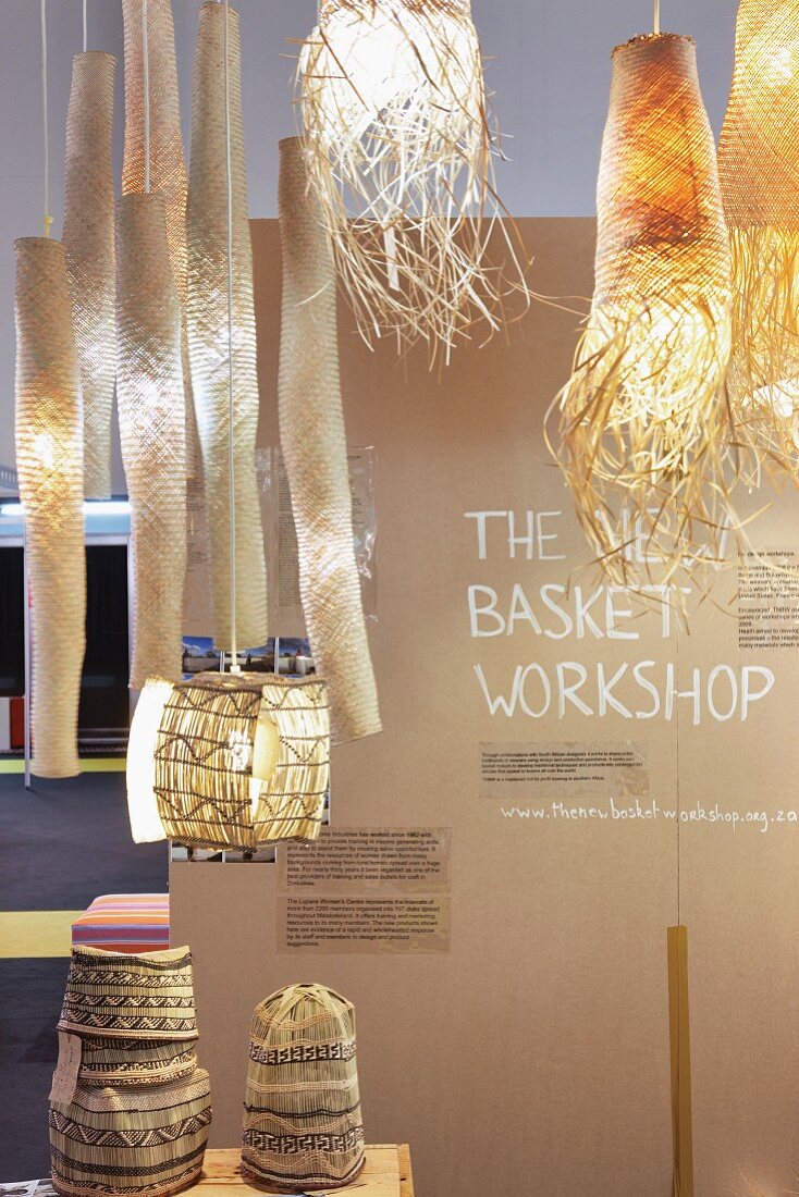 Unusual basketwork lampshades