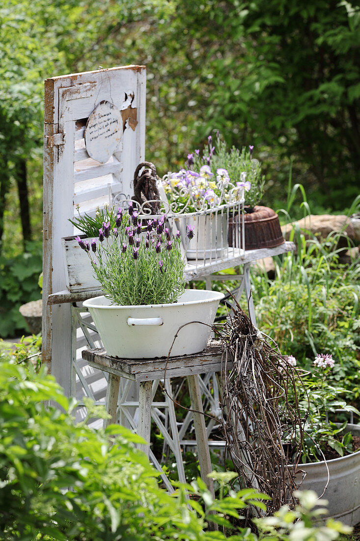 Garden decorated with flea-market finds