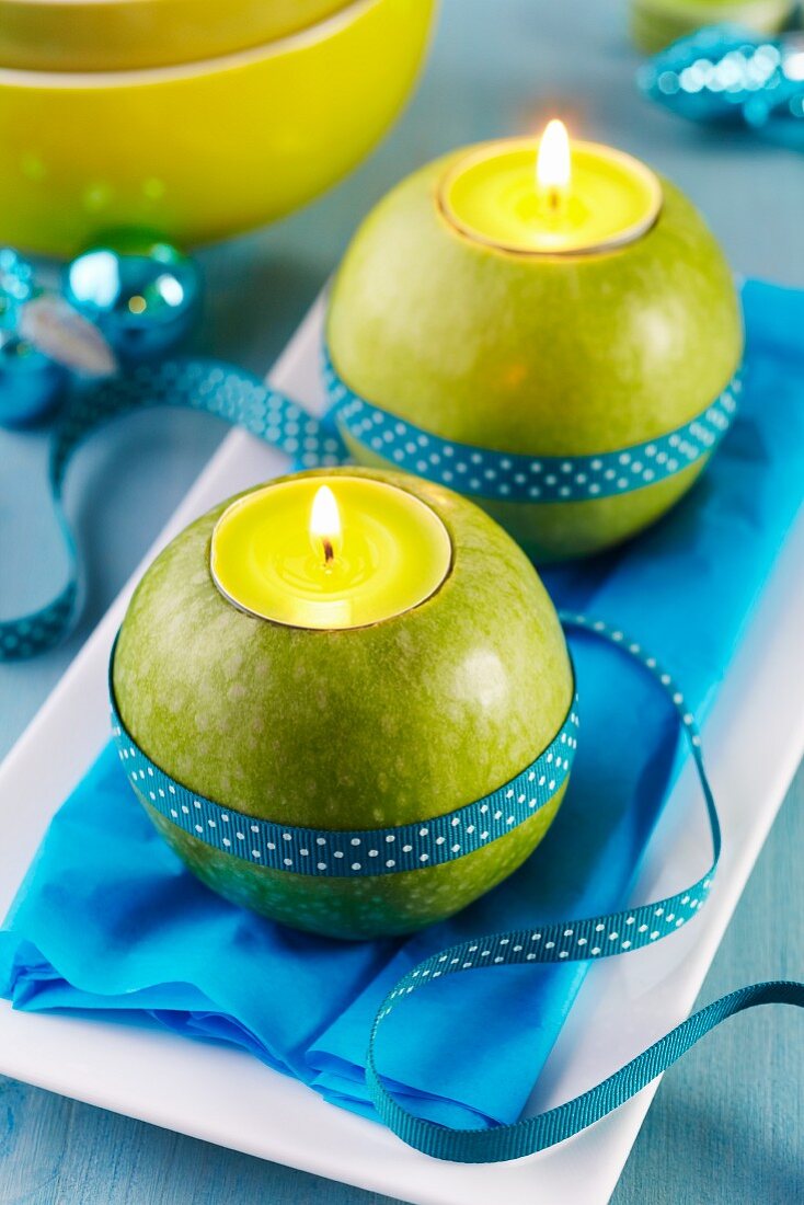 Green apples used as tealight holders
