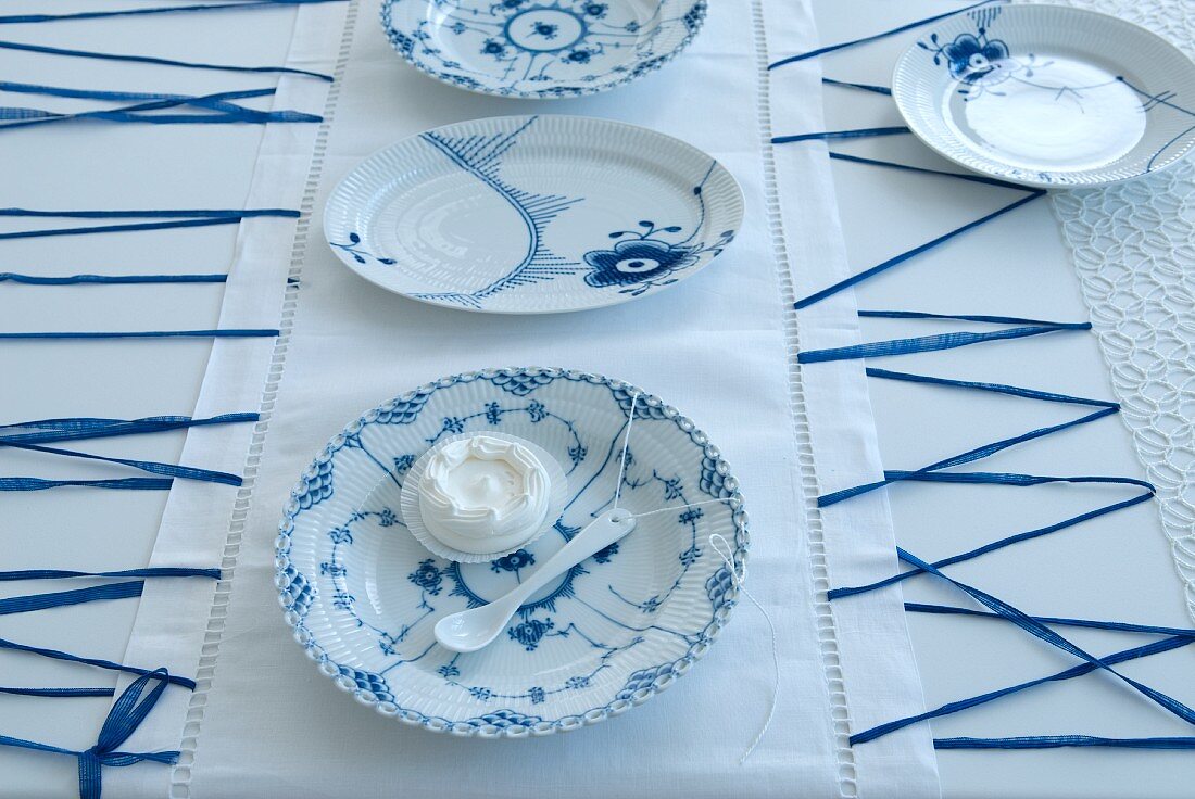 Table set in white and blue