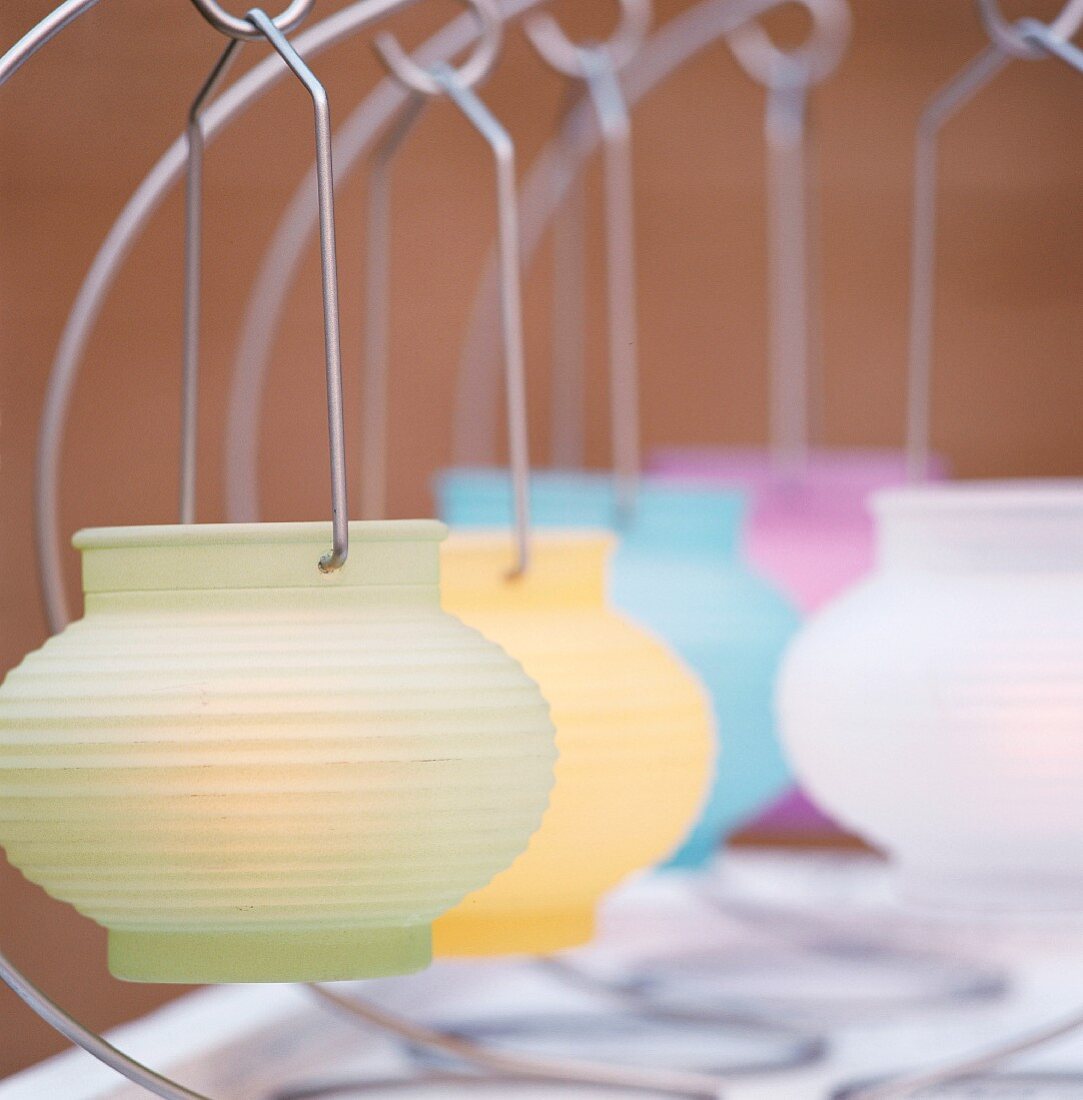 Colourful lanterns on metal frames