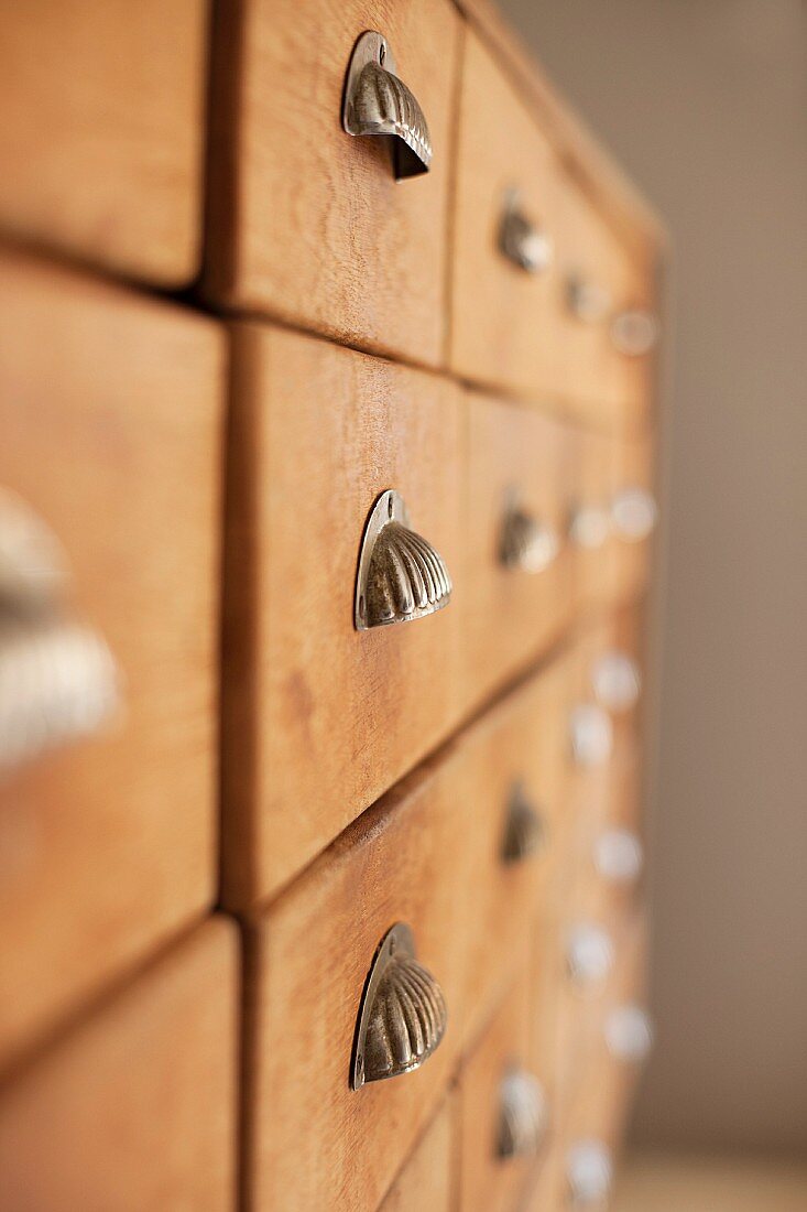 Chest of drawers with shell-shaped brass handles