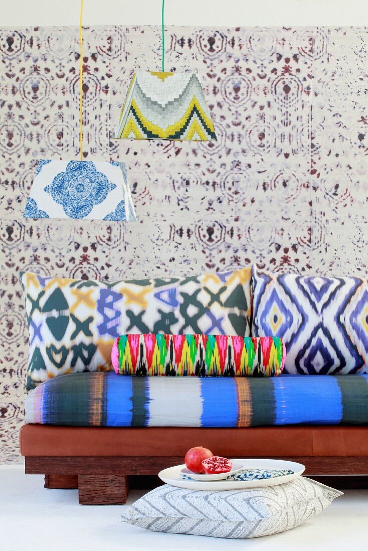 African-style home fabrics with blurred batik and printed patterns