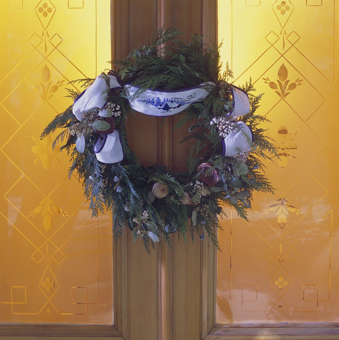 Christmas Wreath Hanging on Door