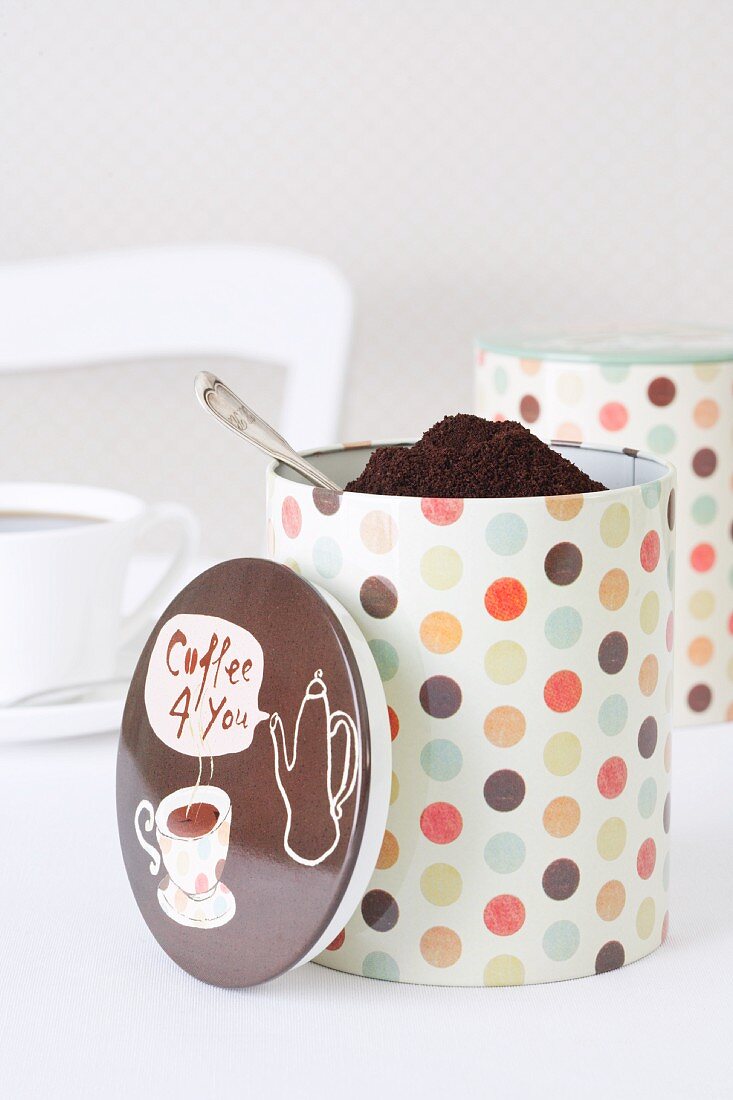 Polka dotted coffee cans