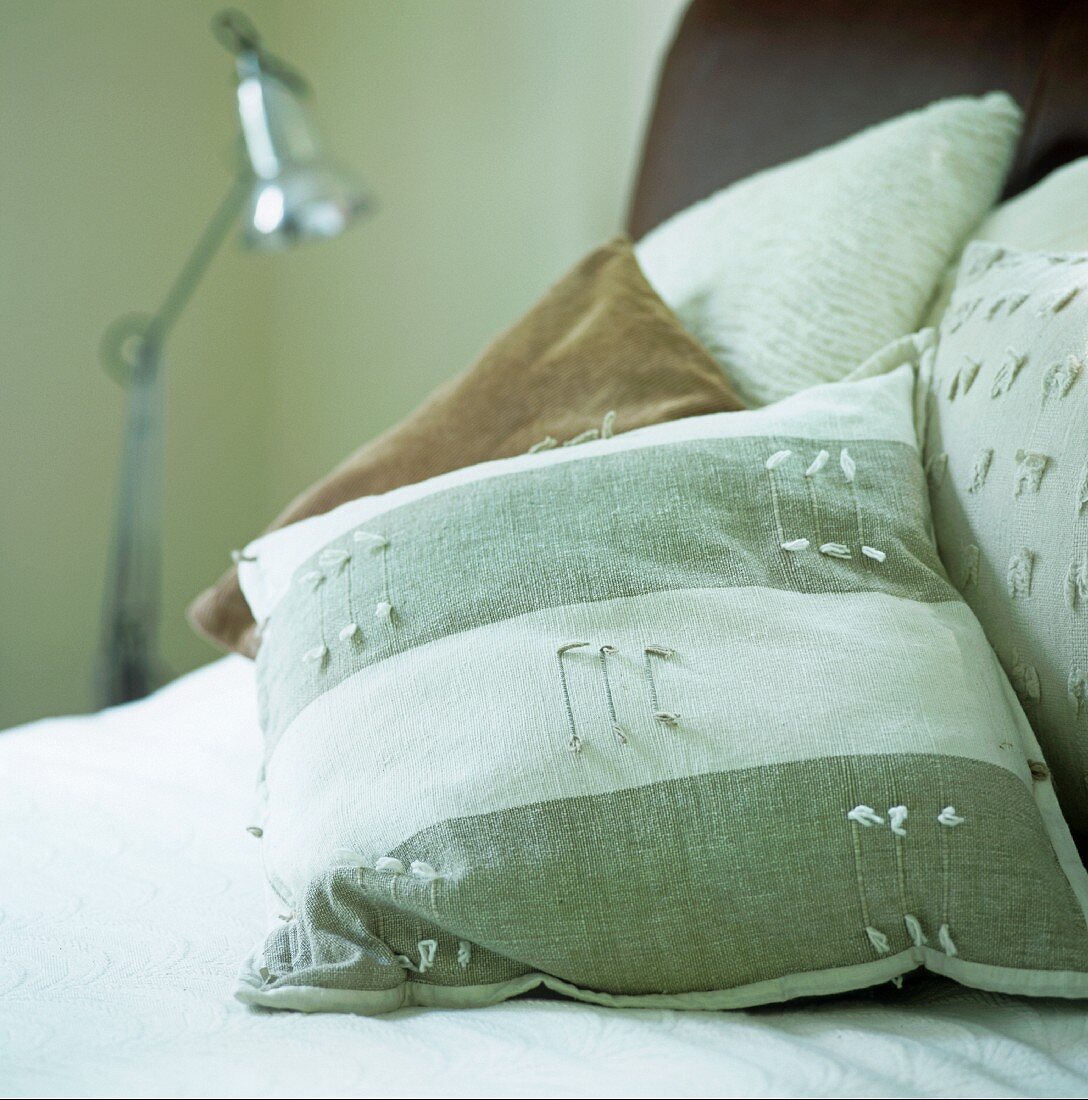 Decorative cushions on a bed