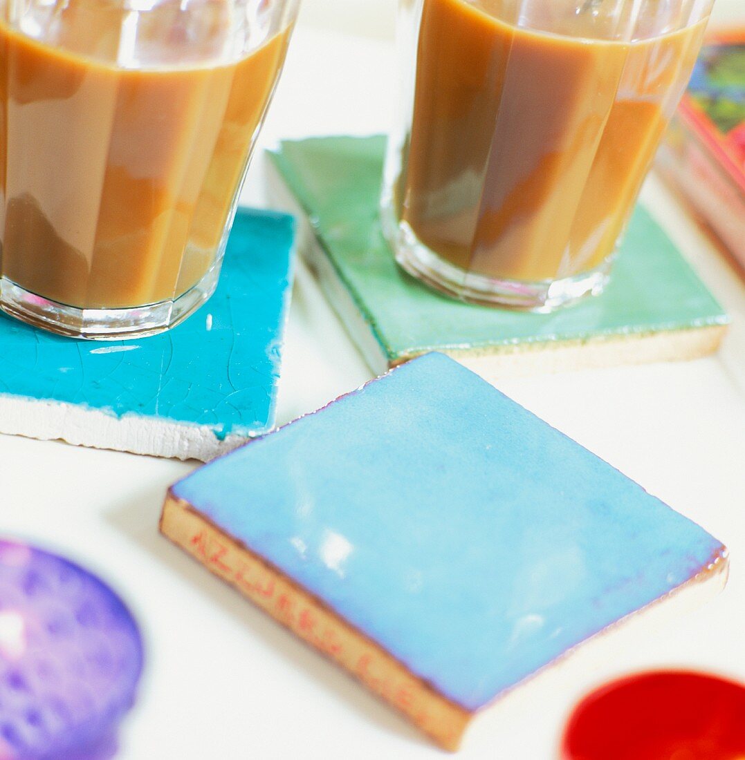 Tiles used as coasters for drinks