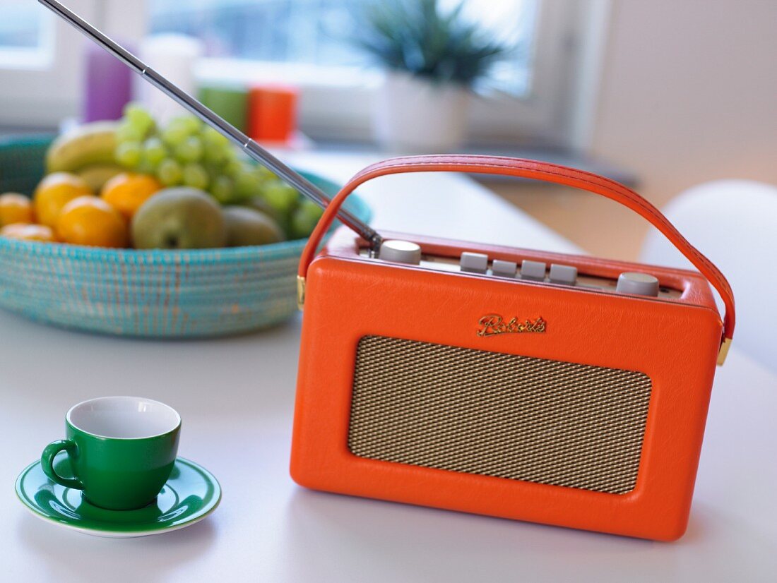 Nostalgic portable radio on dining table