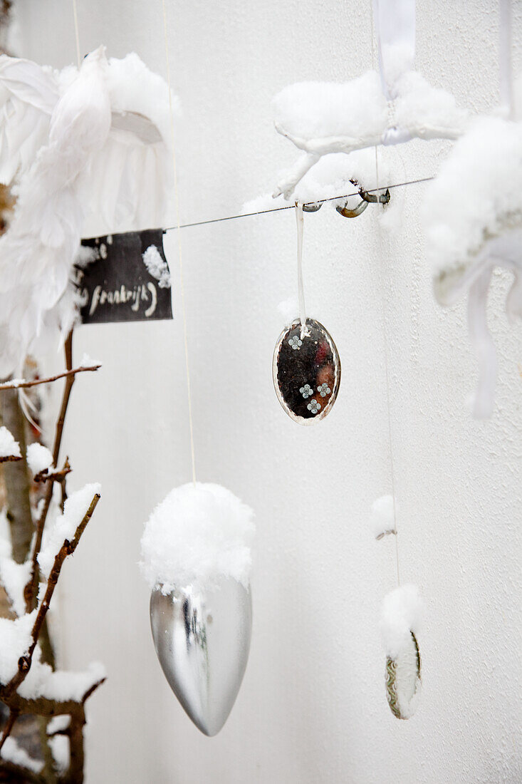 Snow-covered outdoor Christmas decorations