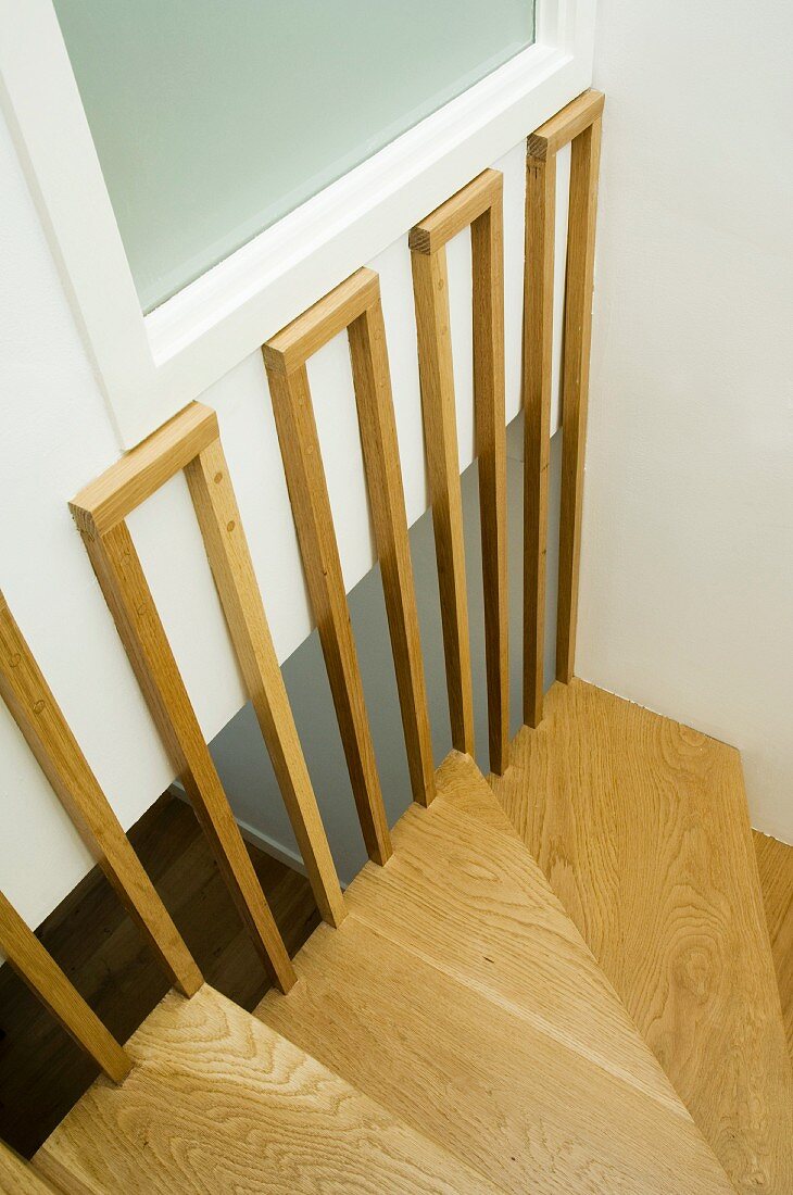 Wooden stairs in stairwell