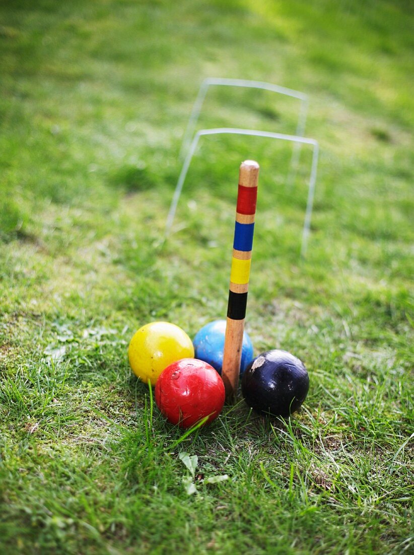 Croquet balls on lawn