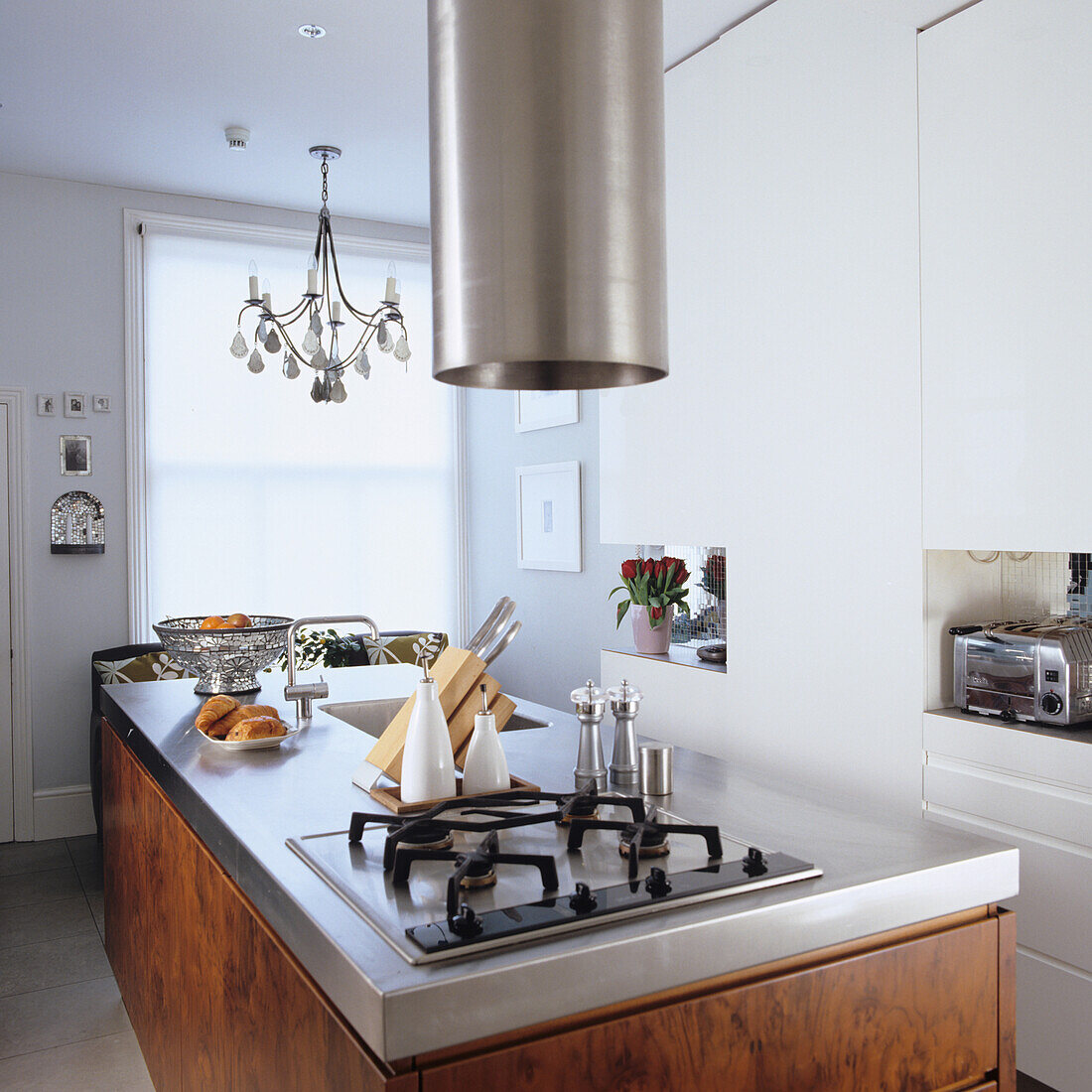 Kitchen island and stainless steel extractor hood