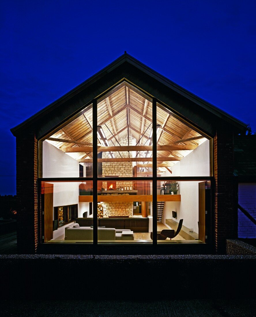 View into illuminated house