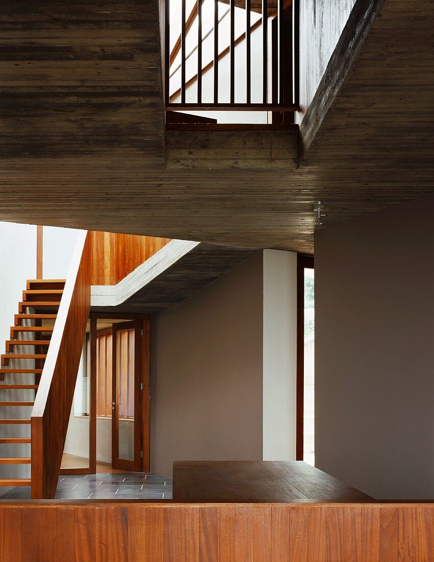 Staircase with wooden balustrade
