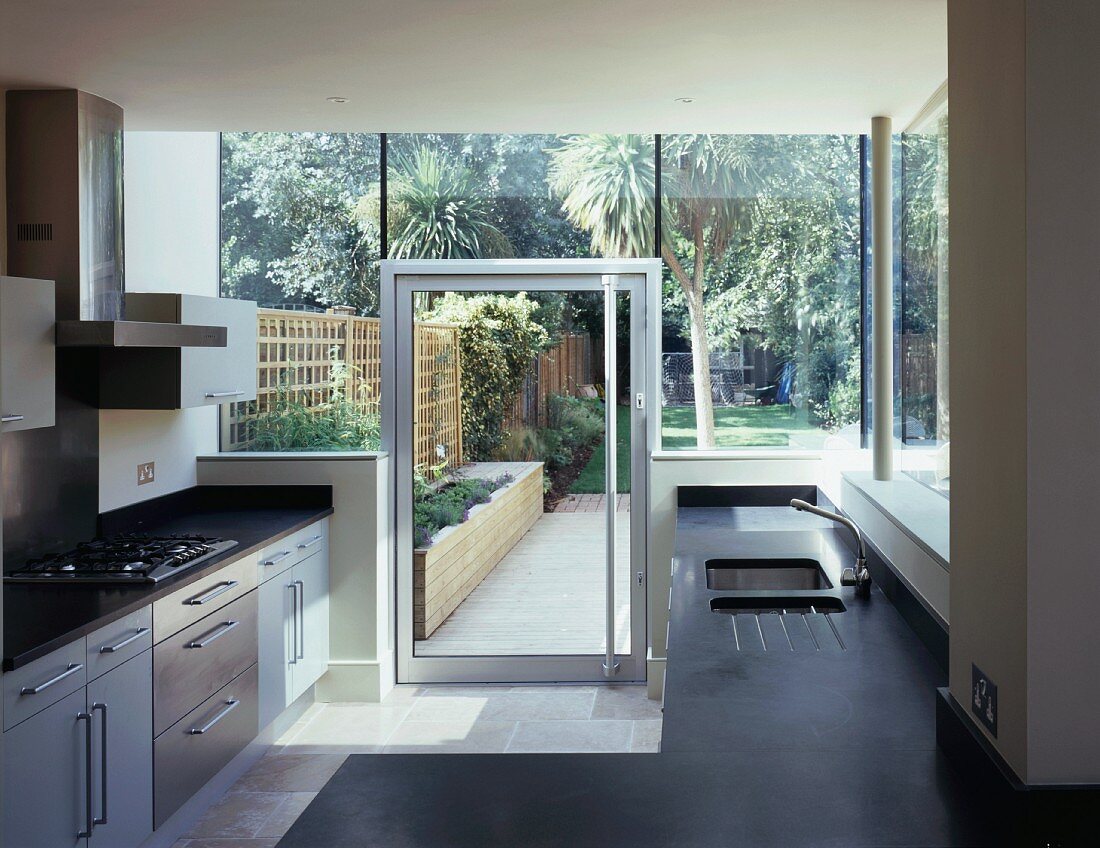 Designer kitchen with view of garden