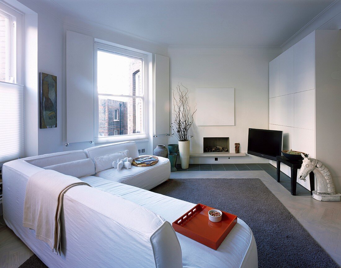 White sofas in modern living room