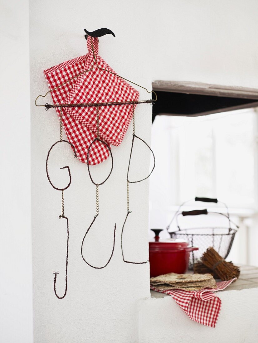 Christmas ornaments in a rustic kitchen